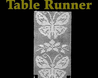Butterfly Lace Table Runner Filet Crochet Pattern