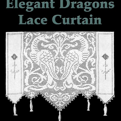 Patrón de ganchillo filet para cortina de encaje con elegantes dragones