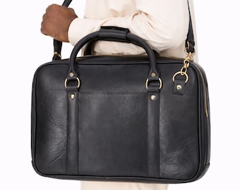 Maletín para portátil de piel negra para hombre – Maletín de piel plena flor, bolso de trabajo ejecutivo hecho a mano, bolso de negocios, bolso bandolera premium