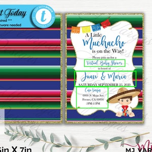 Little Muchacho is on the way Printable ENGLISH |  Baby Shower Invitation Mexican Fiesta| Blue Printable Invite | Mexican Theme Charro