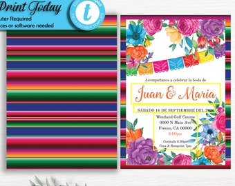 Mexican Theme Wedding Invitation Printable | SPANISH| Mexican Wedding Invite | Fiesta Theme Wedding | Mexican Theme Invitation | Templett