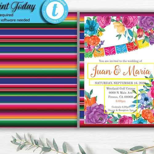 Mexican Theme Wedding Invitation Printable ENGLISH Mexican Etsy