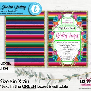 My Fifteen Mexican Theme Invite | SPANISH Fifteen Birthday Fiesta Invitation | Quinceanos Mexican Invitation | Mexican theme Invite Templett