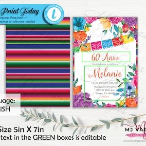 Mexican Fiesta Birthday Party Invitation | SPANISH | Templett | Female Birthday Invitation Printable | Fiesta Theme Birthday Invitation