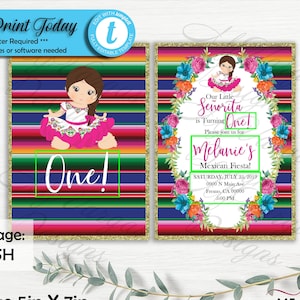 Girl Mexican Fiesta Birthday Party in ENGLISH Instant Download | Señorita Birthday Invitation  | Girl Mexican Theme Invite | Templett