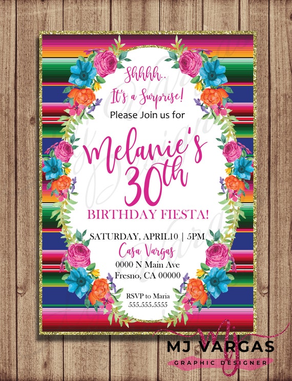 Mexican Fiesta Birthday Party Invitation Female Birthday Etsy