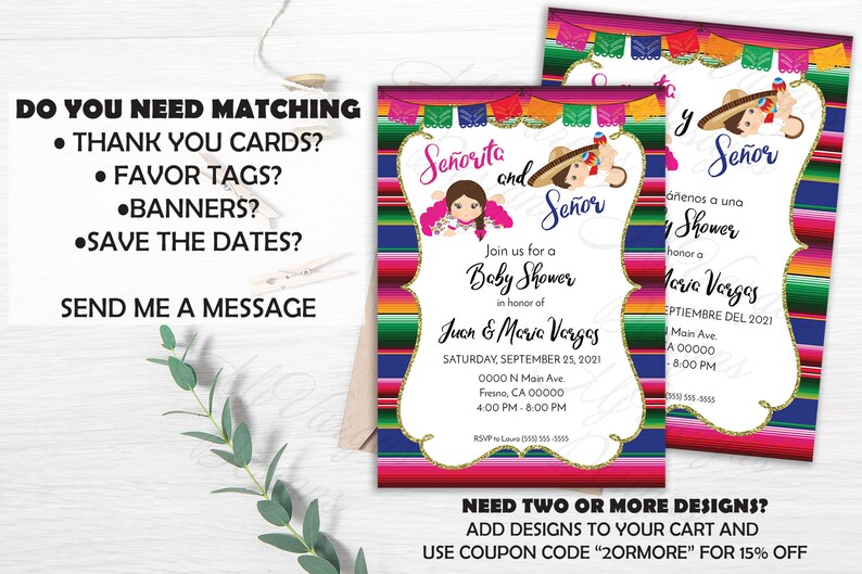Twins Mexican Theme Baby Shower Invitation SPANISH Little Etsy
