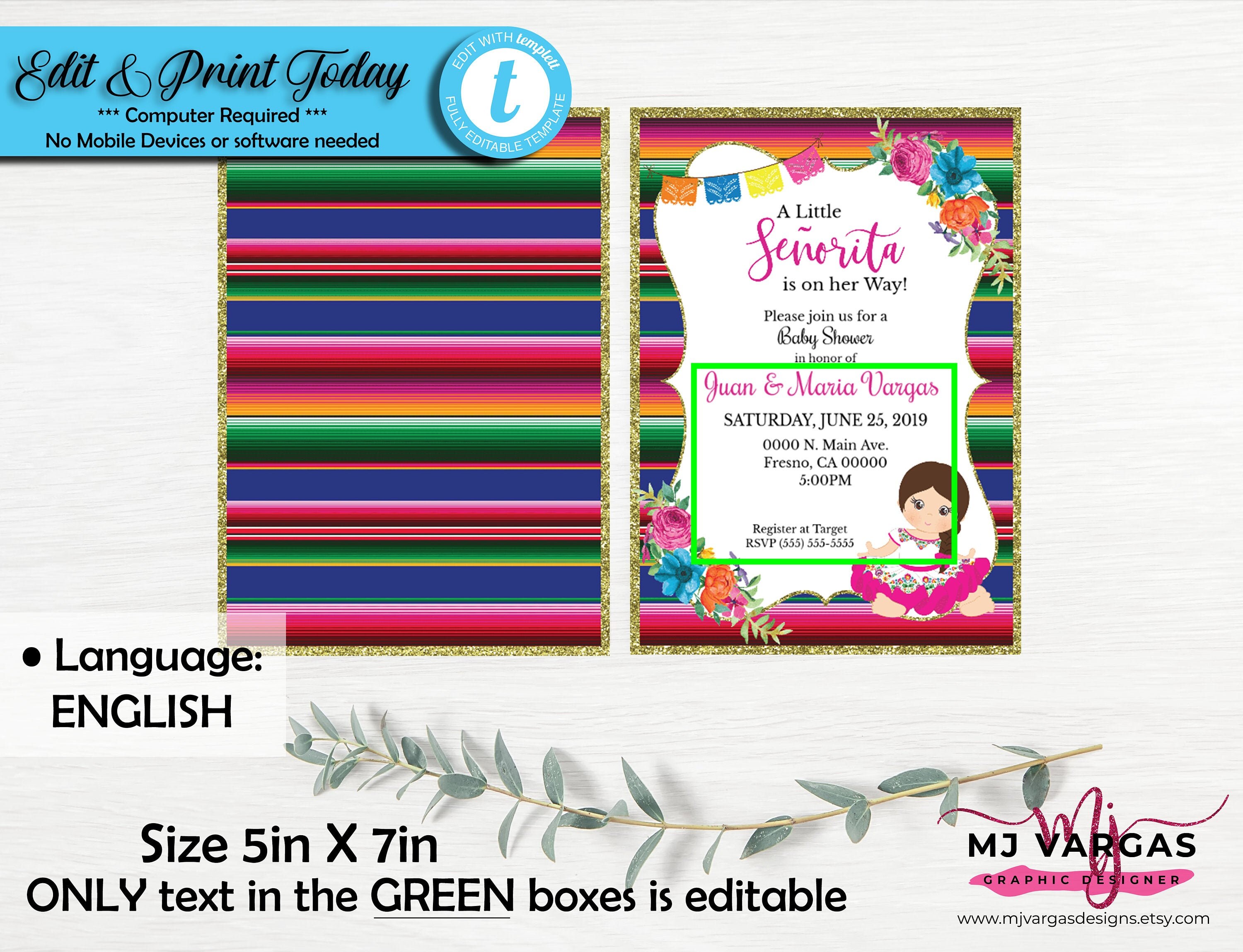 Girl Mexican Theme Baby Shower Invitation ENGLISH Little - Etsy