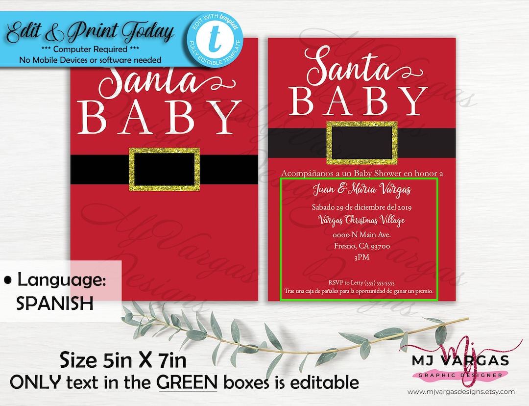 Santa Baby Invitacion de Baby shower Ingles Baby shower de Navidad ...