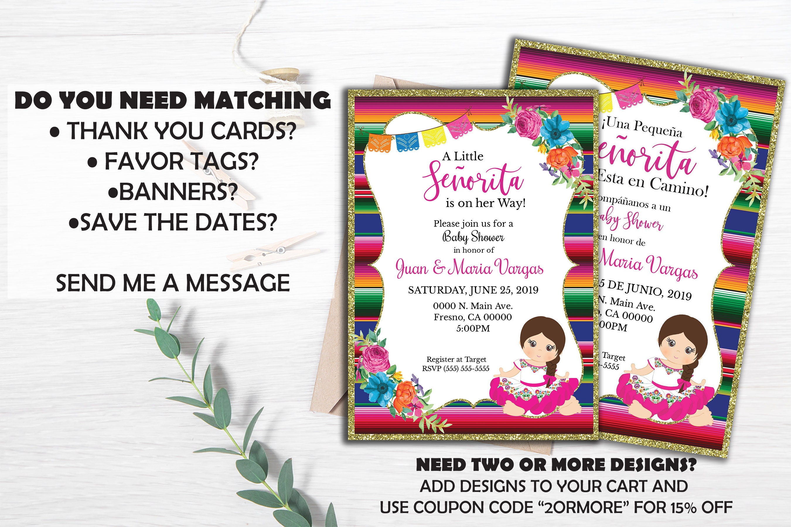 Girl Mexican Theme Baby Shower Invitation ENGLISH Little - Etsy
