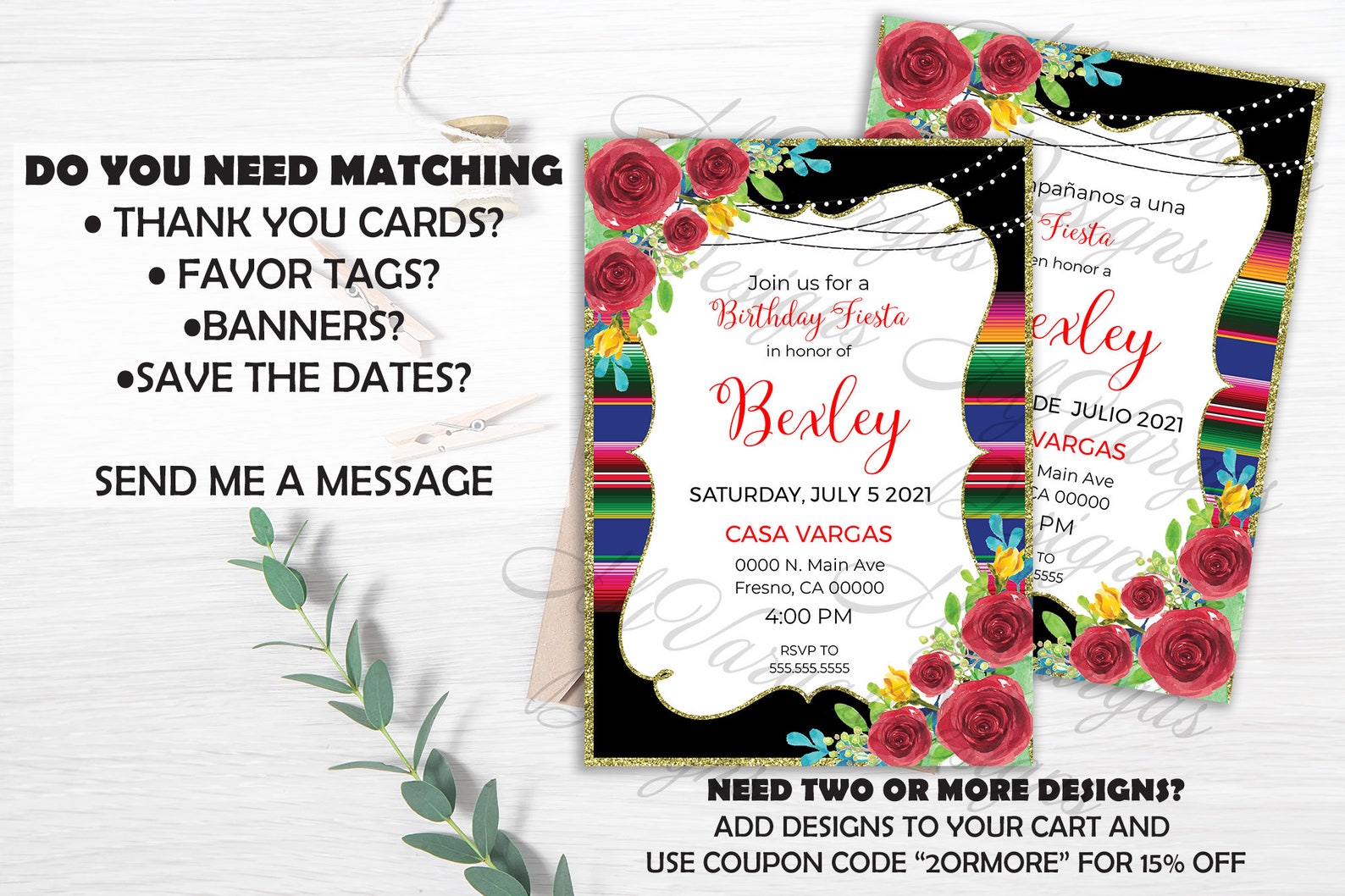 Mexican Theme Birthday Party Invitation SPANISH Flowers - Etsy