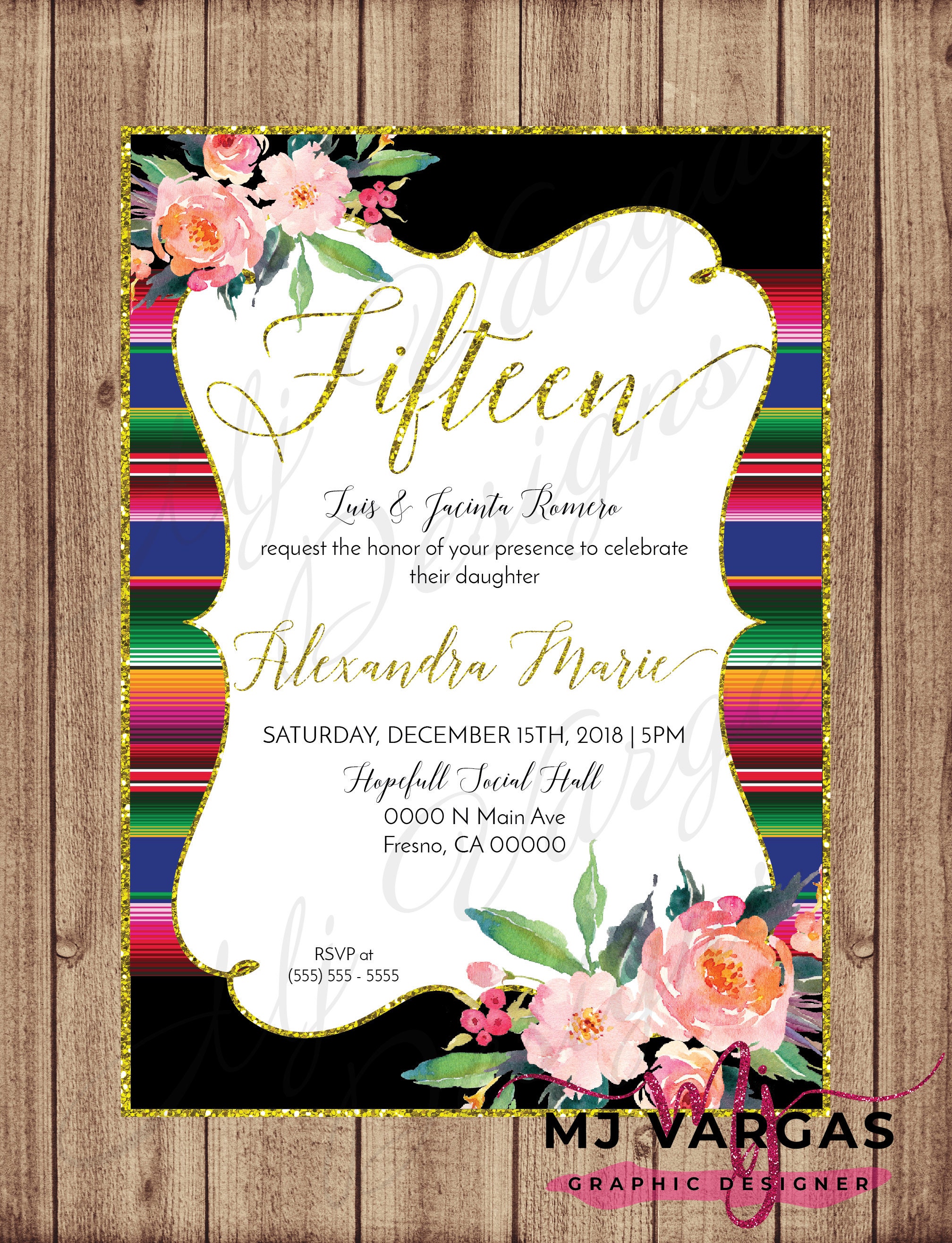 My Quinceañera Mexican Fiesta Theme Printable Invite My | Etsy