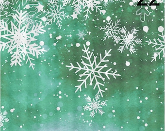printed 14,16,18,20 Count Aida snow winter pattern snowy background Cross Stitch Fabric Snowflake wreath Aida christmas frozen
