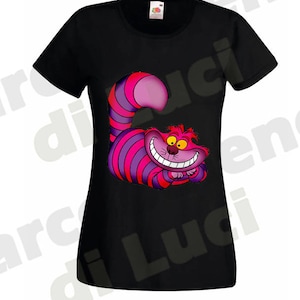 T-shirt donna STREGATTO Alice nel paese delle meraviglie maglietta maniche corte fumetti e cartoni animati anni 80