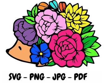hedgehog with flowers cut file SVG PNG PDF