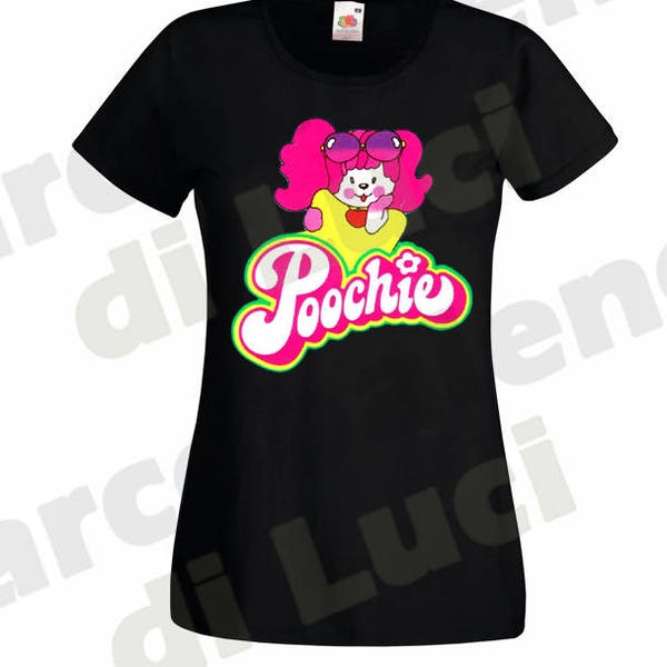 T-shirt donna POOCHIE fumetto maglietta maniche corte cartoni animati anni 80  cagnolina capelli rosa