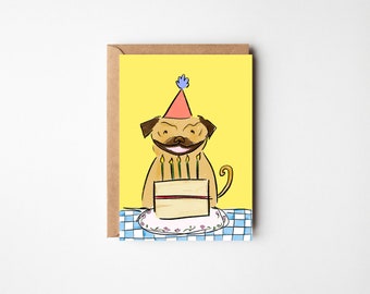 Fun Pug Dog Birthday Card- Free Handwritten Message Inside & Sent Direct Optional