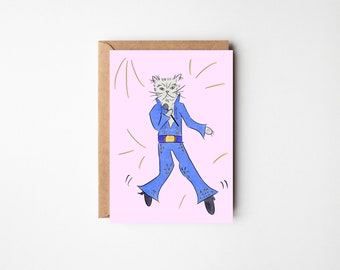 Dancing Cat Elvis Funny Birthday Card - Free Handwritten Message Inside & Sent Direct Optional