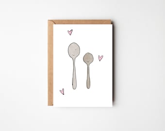 Big Spoon, Little Spoon Romance, Anniversary, Valentine's Card - Free Handwritten Message Inside Optional