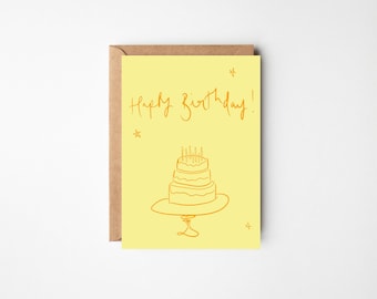 Happy Birthday Yellow Tiered Cake Card - Free Handwritten Message Inside & Sent Direct Optional
