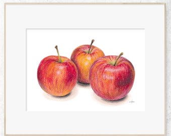 Red Apples Fine Art Print, Apple Decor, Kitchen Wall Interior, Royal Gala, A4, A5