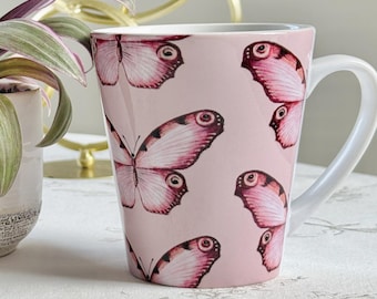 Dainty pink watercolor butterfly mug, pink butterfly mug, butterfly mug, girly mug