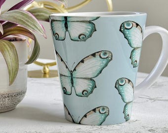 Dainty teal watercolor butterfly mug, teal butterfly mug, butterfly mug, girly mug