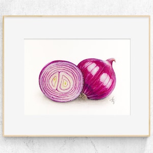 Red Onion Art Print, Realistic Art, Red Onion Art, Onion Art, Wall Art, Vegetable Wall Art, Onion Wall Art