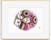 Bowl of Donut Art Print, Donut, Wall Decor, Kitchen Art, Bakery, Donut drawing, Foodart, Food Art, Bunch of Donuts, Donut art, Doughnut art