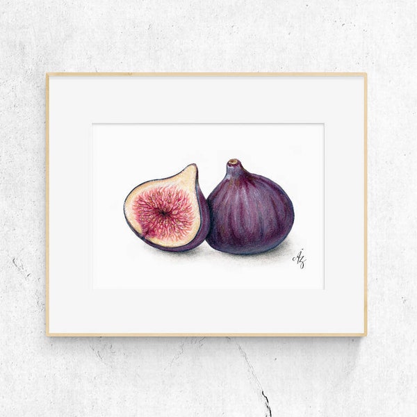 Fig Art Print, Figue, Figues, Art réaliste, Décoration murale, Art de cuisine, Art fruitier, Fruit, Foodart, Art alimentaire, art de la figue commune