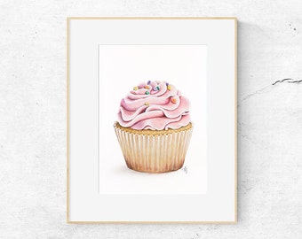Deliciosa impressão artística de cupcake, cupcake, arte culinária, decoração de parede, arte de cozinha, padaria, desenho de cupcake, arte de parede de cupcake