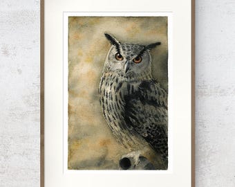 Eagle Owl Artwork, Fine Art print, Woodland Wildlife, Signed Limited Edition Collectors Item