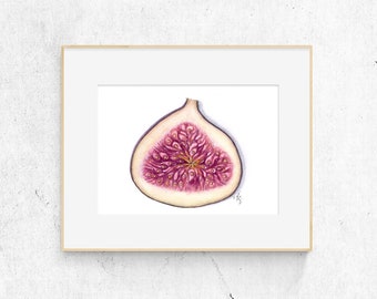 Lámina artística de rodaja de higo, pintura botánica en acuarela, decoración frutal, ilustración de higo (A5/A4)