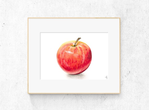 Apple Art Print Red Apple Royal Gala Realistic Art Wall Etsy