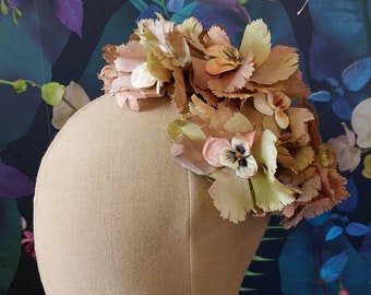 Vintage Floral Half Hat-1950s Petal Hat with Velvet Pansies-Mid Century Floral Half Hat