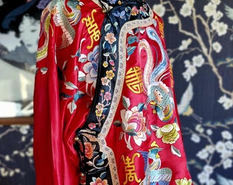 Vintage Dunhuang Chinese Robe-Chinese Silk Embroidered Robe-Art Deco Dunhuang Robe- 1930s to 1940s Silk Embroidered Chinese Robe