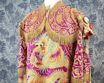 Antique Chinese Opera Costume~Qing Dynasty Chinese Goldwork Opera Costume~ Early 1900s Chinese Dragon Hand Embroidered Costume