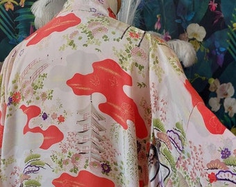 Vintage Japanese Kimono-1930s Japanese Novelty Print Beach Cover Up- Art Deco Japanese Kimono-1930s Loungewear