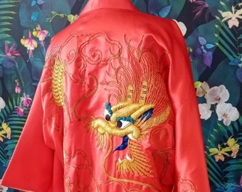 Vintage Embroidered Kimono~1950s Goldwork Dragon Kimono~