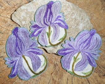 Antique Silk Embroidery Motifs-1920s to 30s Silk Embroidery Appliques-Art Deco Iris flower Motifs