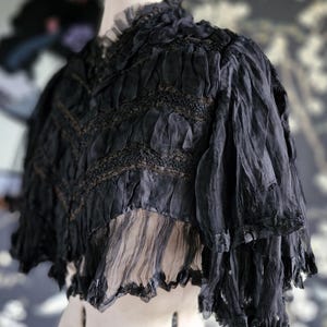 Antique Silk Satin Bolero with Silk Ribbonwork, Soutache Detail-1800s Victorian Mourning Cape