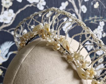 Antique Wax Flower Tiara~1920s Wax Flower Headdress~1920s Bridal Tiara~Vintage Bridal Tiara
