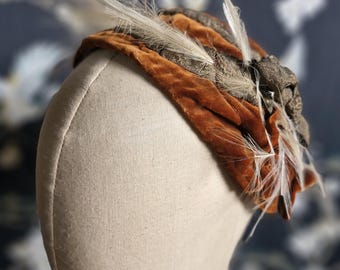 Vintage Velvet Hat-1920s to 30s Velvet Hat-Early Art Deco Velvet Hat with Gold Lame Trim