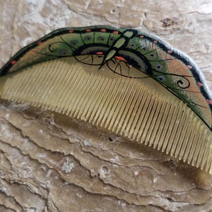Vintage Japanese Hair Comb~Japanese Handpainted Celluloid Hair Comb- 1920s Handpainted Butterfly Kanzashi Comb