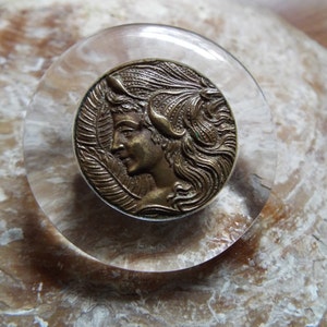 Vintage Lucite Cameo Brooch~1940s French Lucite Brooch with Pressed Metal Cameo