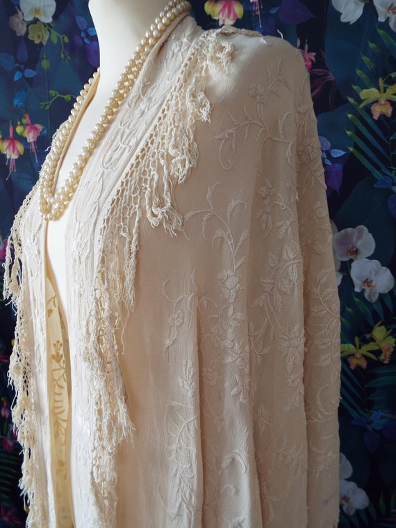 Antique Canton Wedding Shawl~1800s Embroidered We… - image 2