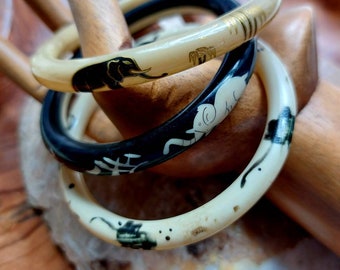 Vintage Celluloid Bangles-1930s Art Deco Painted Celluloid Bangles
