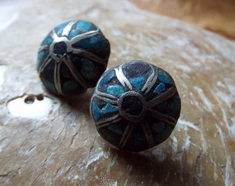 Antique Inlaid Turquoise Earrings~1930s Inlaid Turquoise, Screwback Earrings~Art Deco Turquoise Earrings
