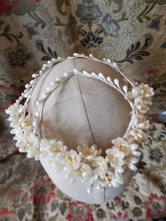 Vintage Wax Flower Tiara~1920s Wax Flower Tiara~An