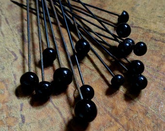 Antique Glass Top Hat Pins~1800s Black Glass Hat Pins~Victorian Mourning Hat Pins